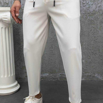 Modern Fit Lastikli Beyaz Kumaş Pantolon 