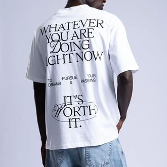 Oversize Fit Bisiklet Yaka %100 Pamuk Beyaz Baskılı Erkek T-Shirt