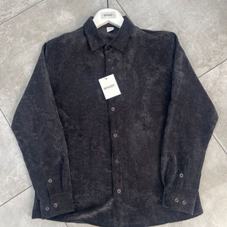 Relaxed Fit Düğmeli Siyah Kadife Gömlek