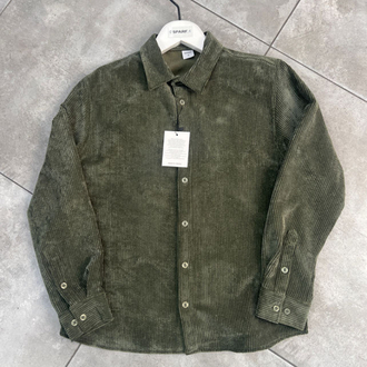 Relaxed Fit Düğmeli Haki Kadife Gömlek