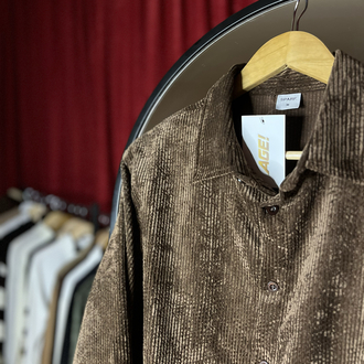 Relaxed Fit Düğmeli Kahverengi Kadife Gömlek