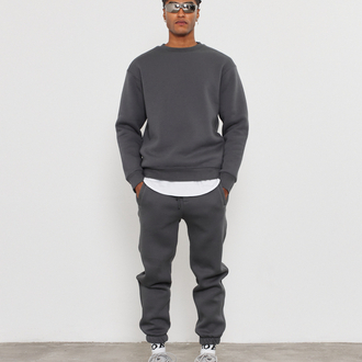 Bisiklet Yaka 3 İplik Şardonlu Pamuklu Antrasit Sweatshirt
