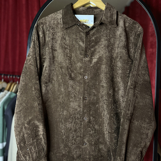 Relaxed Fit Düğmeli Kahverengi Kadife Gömlek