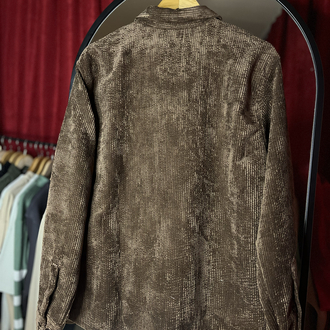 Relaxed Fit Düğmeli Kahverengi Kadife Gömlek