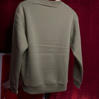 Bisiklet Yaka 3 İplik Şardonlu Pamuklu Haki Sweatshirt