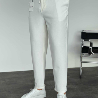 Modern Fit Lastikli Beyaz Kumaş Pantolon 