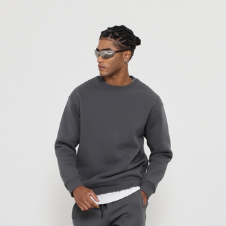 Bisiklet Yaka 3 İplik Şardonlu Pamuklu Antrasit Sweatshirt