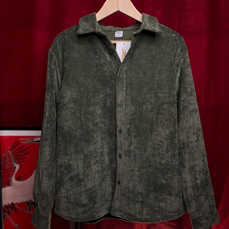 Relaxed Fit Düğmeli Haki Kadife Gömlek