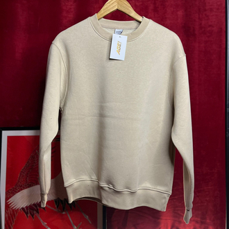 Bisiklet Yaka 3 İplik Şardonlu Pamuklu Bej Sweatshirt