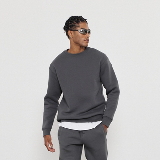 Bisiklet Yaka 3 İplik Şardonlu Pamuklu Antrasit Sweatshirt