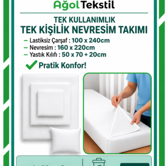 Tek Kullanımlık Tek Kişilik Nevresim Takımı – Çarşaf, Yorgan ve Yastık Kılıfı (1 Adet)
