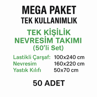 50’li Tek Kişilik Nevresim Takımı | Tek Kullanımlık, Beyaz, Pratik ve Ekonomik Paket