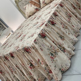 çift kişilik 160x200 cm yatak için fırfırlı etekli lastikli çarşaf takımı ve pike