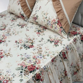çift kişilik 160x200 cm yatak için fırfırlı etekli lastikli çarşaf takımı ve pike