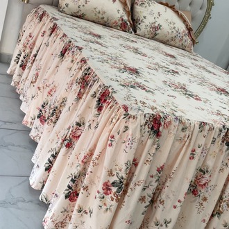 çift kişilik 160x200 cm yatak için fırfırlı etekli lastikli çarşaf takımı ve pike