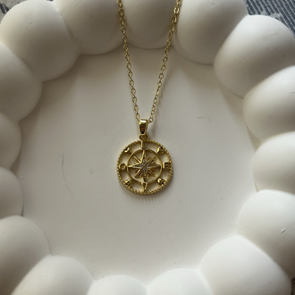 Çelik Pusula Kolye Gold
