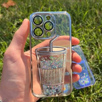 İphone Bardak Desenli Simli Sulu Silikon Telefon Kılıfı