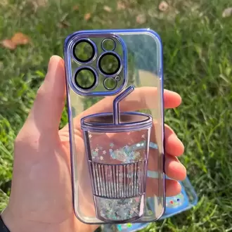 İphone Bardak Desenli Simli Sulu Silikon Telefon Kılıfı