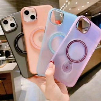 İphone Krom Mika Magsafe Metal Standlı Arkası Mat Buzlu Hassas Butonlu