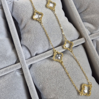 Zirkon Taşlı Çelik Yonca Kolye (14K Gold Renk)