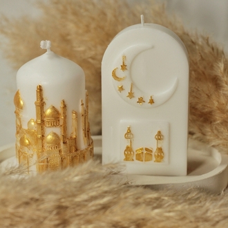 Ramazan Serisi 2 camidesenli kubbe ve kabe desenli mum altın detaylı