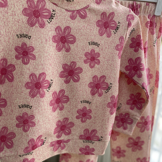 Kız Çocuk Pembe Çiçek Desenli Pijama Takımı