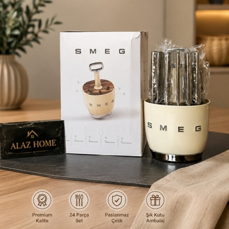 SMEG 24 Parça Paslanmaz Çelik Çatal Kaşık Bıçak Seti