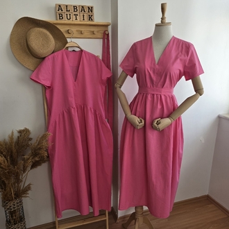 Pembe Lüks kalite Kemerli Elbise(beden seçimi için açıklamayı okuyun)