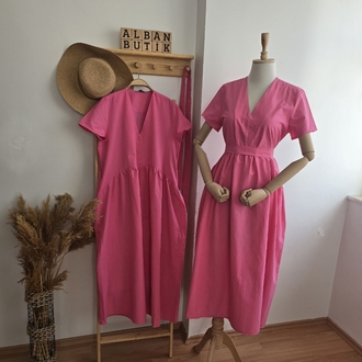 Pembe Lüks kalite Kemerli Elbise(beden seçimi için açıklamayı okuyun)