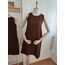 Acı Kahve Keten Bisiklet Yaka Cepli Elbise