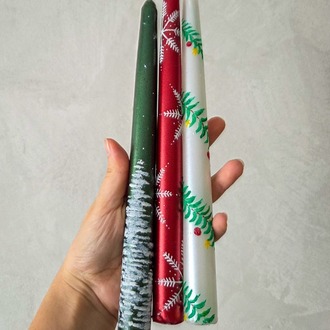 Sedefli El Boyaması Yılbaşı Şamdan Mum Seti | Kokusuz (3’lü) (1RGW-NY)