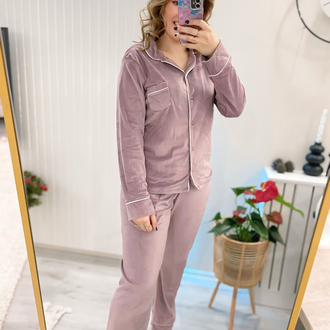 Pudra rengi kadife pijama takımı