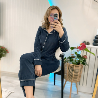 Lacivert kadife pijama