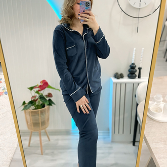 Lacivert kadife pijama
