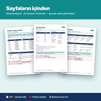 Almanca A2 Gramer Posterleri – 14 Poster (A4/A3, PDF)