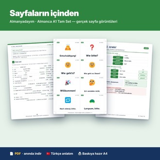 Almanca A1 Tam Set – Sıfırdan A1'e Eksiksiz Çalışma Seti (PDF + Anki)