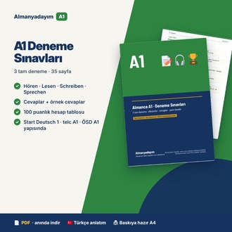 Almanca A1 Deneme Sınavları – 3 Tam Deneme (Start Deutsch 1 / telc A1 yapısında)