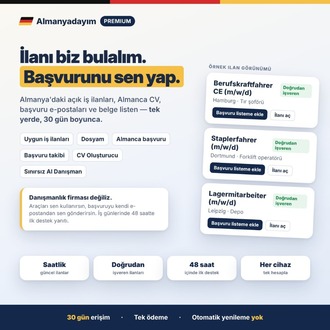 Almanyadayım Premium – Almanya İş İlanları, Almanca Başvuru ve CV Araçları (30 Gün)