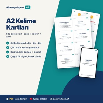 Almanca A2 Kelime Kartları – 648 Görsel Kart + Anki & Quizlet