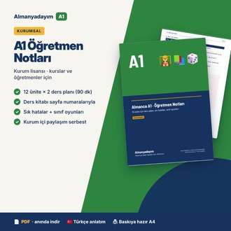 Almanca A1 Öğretmen Notları – Kurum Lisansı (Kurslar ve Öğretmenler İçin)