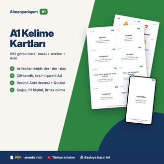 Almanca A1 Kelime Kartları – 692 Görsel Kart + Anki & Quizlet