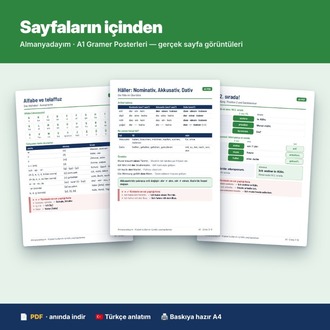Almanca A1 Gramer Posterleri – 14 Poster (A4/A3, PDF)