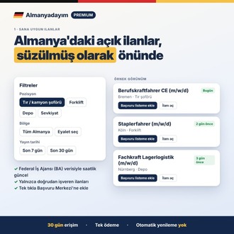 Almanyadayım Premium – Almanya İş İlanları, Almanca Başvuru ve CV Araçları (30 Gün)