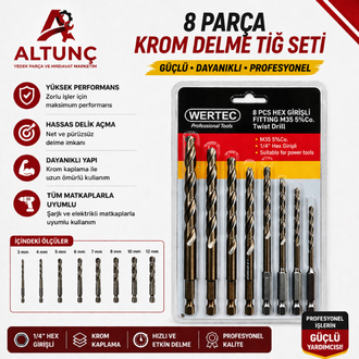 8 Parça Hex Girişli Krom Delme Tiğ Seti (M35 %5 Kobalt)