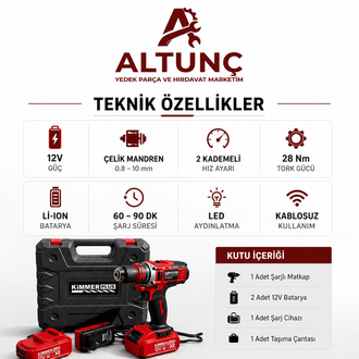 Kimmer Plus Çelik Başlıklı Şarjlı Matkap