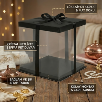 Luxury Boxes Siyah Şeffaf Bohça Kutusu