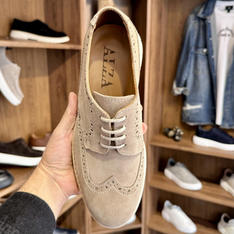 Brogue Premium Hakiki Süet - Bej