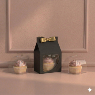 FRANSIZ PASTASI & CUPCAKE KUTUSU SİYAH ( 10X10X10+5,5 CM ) ( 10 ADET )