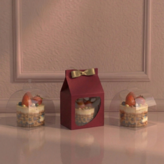 FRANSIZ PASTASI & CUPCAKE KUTUSU KIRMIZI ( 8X8X8+5,5 CM ) ( 10 ADET )