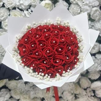İncili Kırmızı Güllü Kız İsteme Buketi